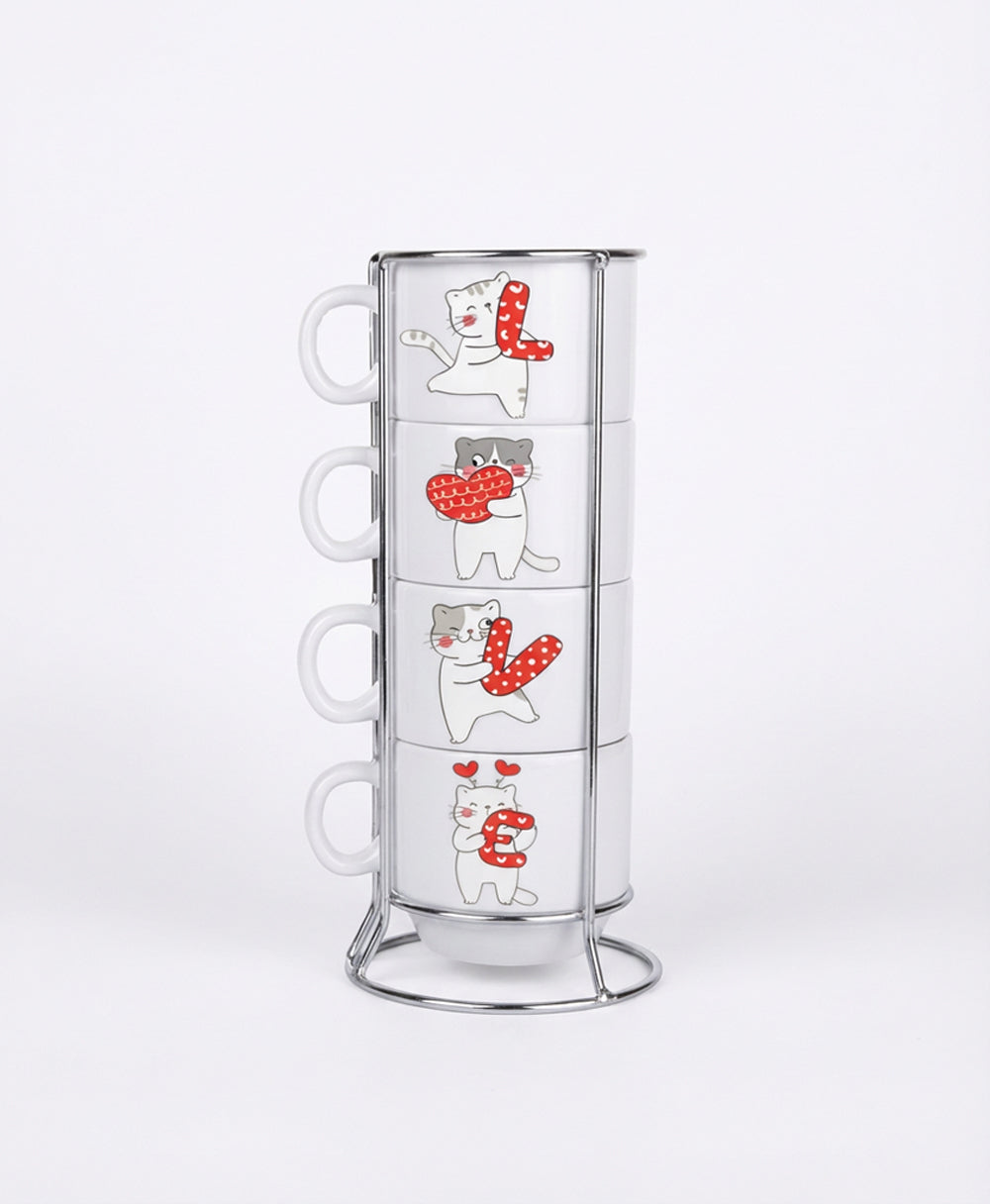 MugSet0001_catlove_-1.jpg CatLove Standlı 4’lü Fincan Seti (Stand Dahil) - Görsel 1